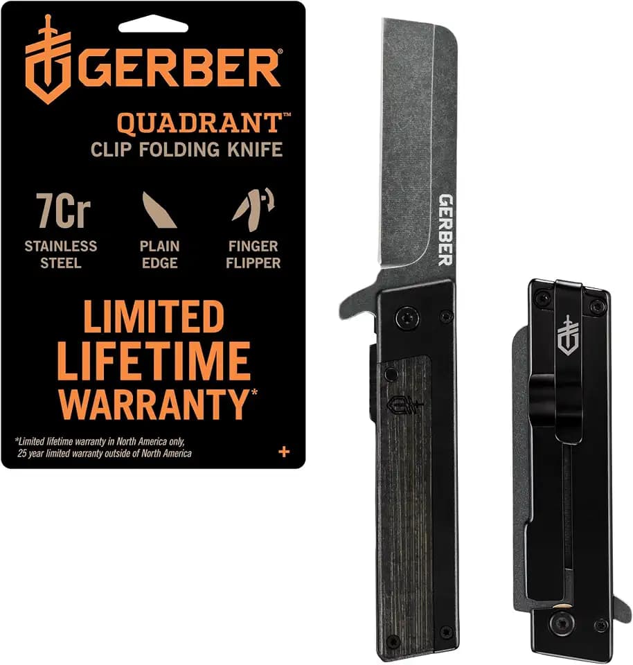 Gerber Quadrant EDC Folding Pocket Knife w/Clip, Plain Edge, Black Bamboo