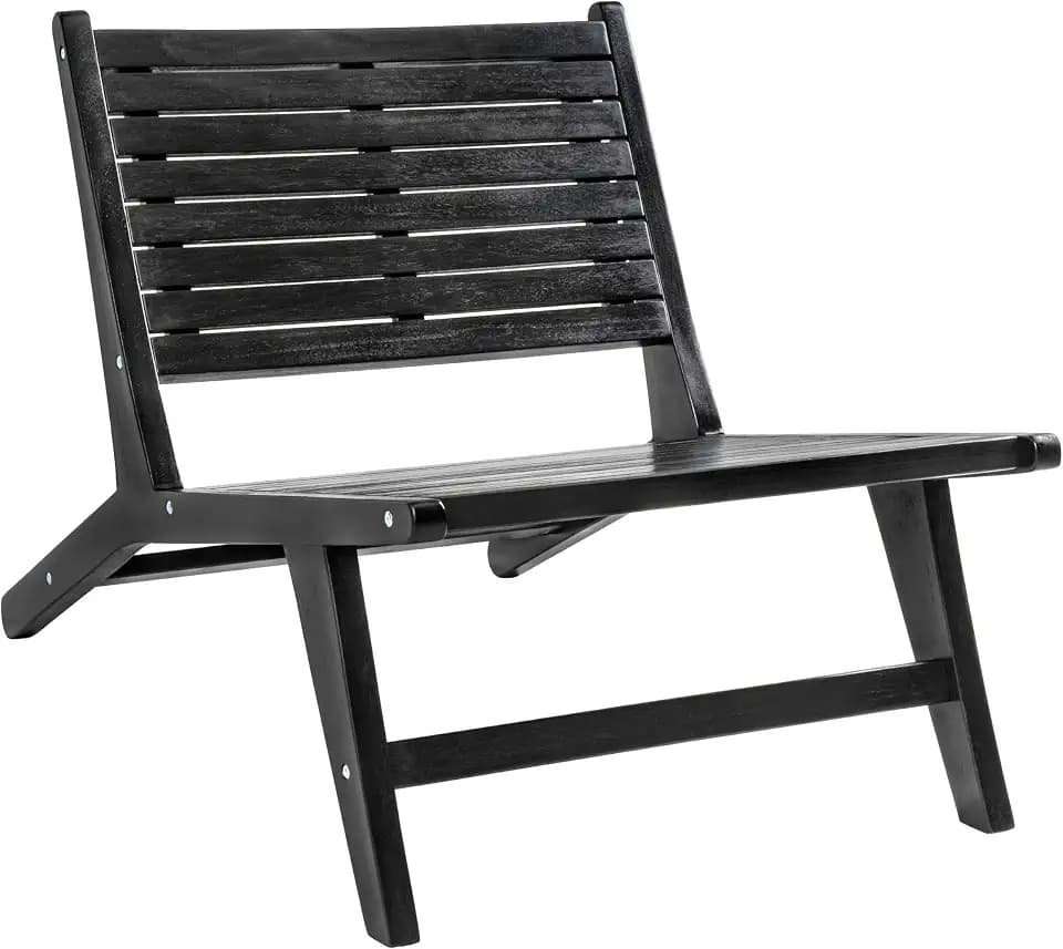 JONATHAN Y Leo 23.62"x36.22" Armless Teak Lounge Chair, Black