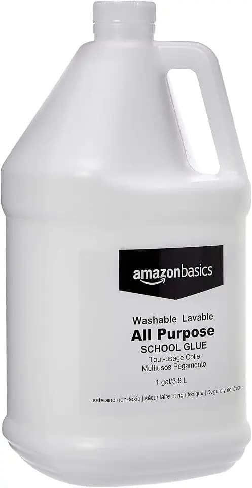 Amazon Basics All Purpose Washable School Classroom Liquid Glue, Great for Making Slime, No-Run Formula, 1 Gallon Bottle, 2-Pack, White