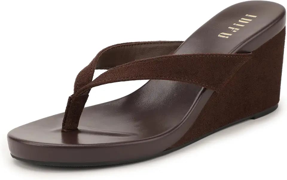 IDIFU Women's Wedge Thong Flip Flops