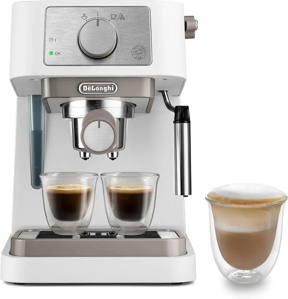 De'Longhi Stilosa - Espressomaschine mit Manuellem Milchaufschäumer Weiß