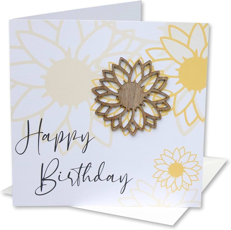Original Holzgrusskarte - Geburtstagskarte für besondere Glückwünsche zum Geburtstag, Motiv "Sonnenblume", Geburtstagsbillet, Glückwunschkarte, Postkarte, Geschenkkarte