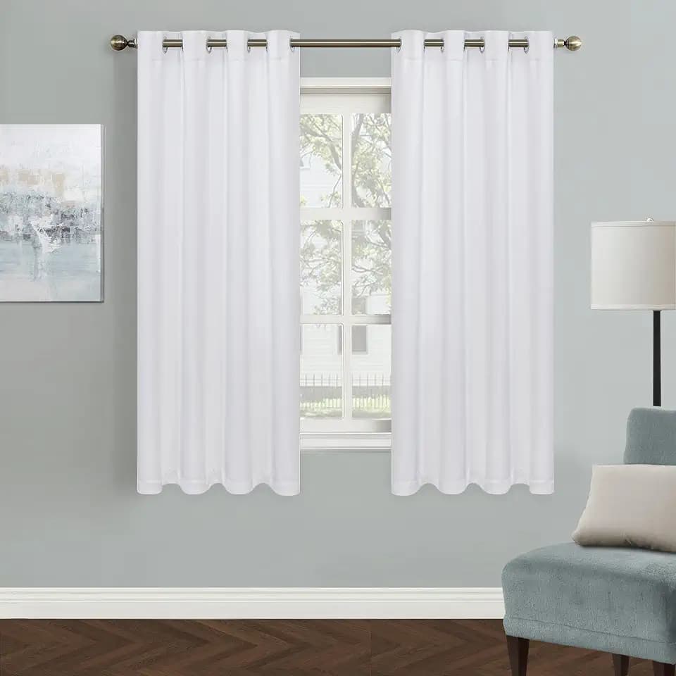 MYSKY HOME White Curtains Bedroom Curtains 63 inch Length Grommet Room Darkening Curtains for Living Room Vertical Blinds Privacy Thermal Insulated Curtains, 1 Curtain Panel, 52 x 63 Inch, Pure White
