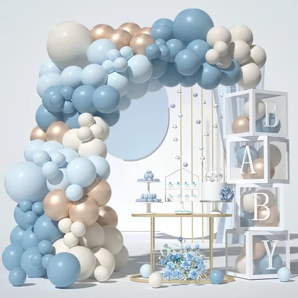 Baby Boy Shower Decorations-Dusty Balloon Arch Kit With Baby Box,Baby Boy Balloon Arch Baby Boxes With Letter For Baby Shower 1st Boy Birthday Gender Reveal Decorations
