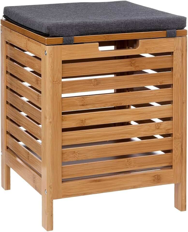 5 five simply smart 5five – Aufbewahrungsbank – Bambus – 35 Liter, 35 x 35 x 49 cm – Gepolsterter Sitz, Soft-Close-Funktion – Für Badezimmer, Schlafzimmer