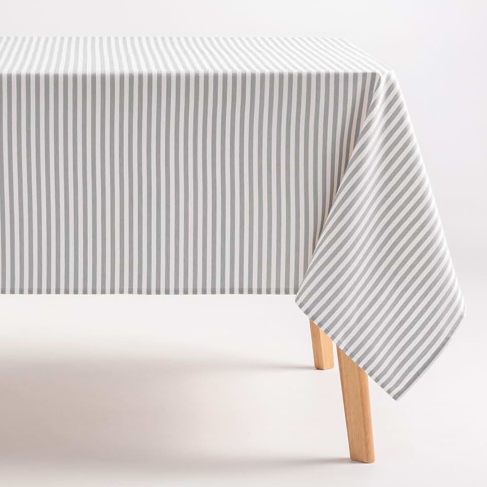 GAMUSI Tischdecke, schmutzabweisend, rechteckig, Baumwollstoff, wasserdicht, graue Streifen, 160 x 300 cm