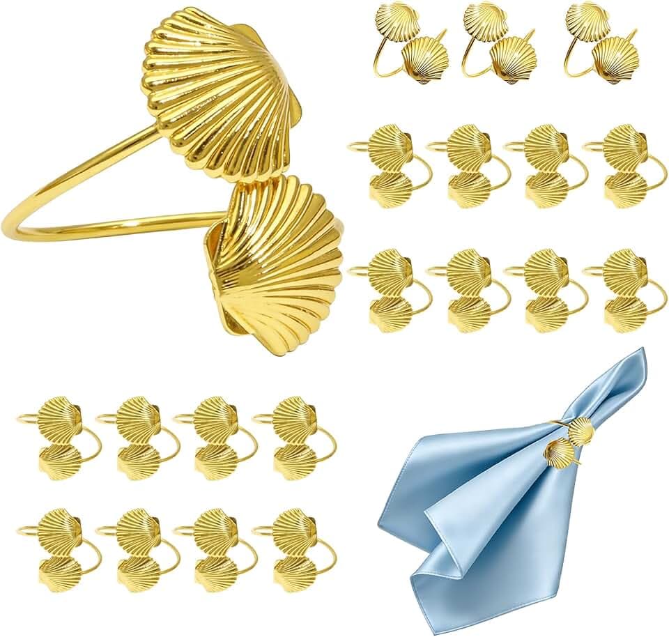 Coastal Shell Napkin Rings Set of 20 for Beach Wedding Ocean Party