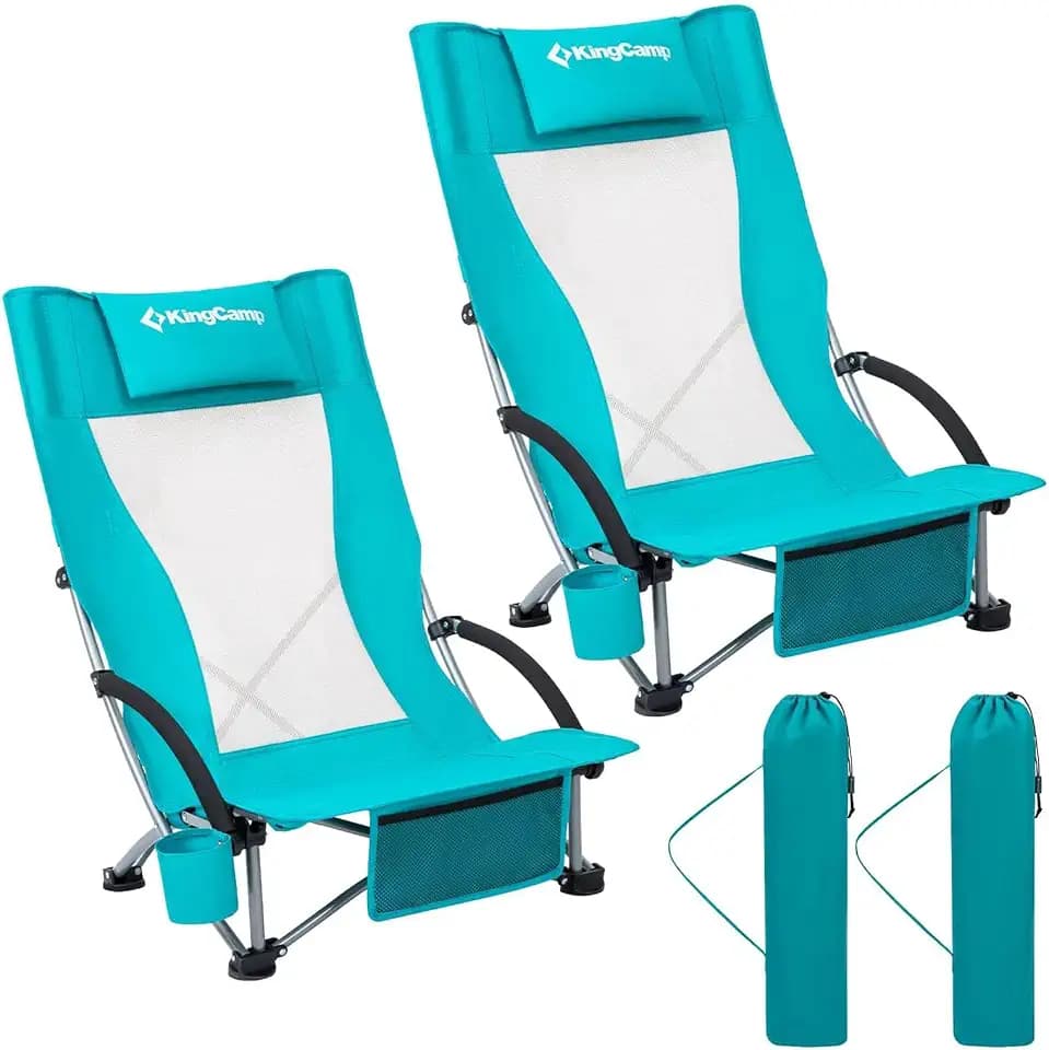 KingCamp Low Beach Chairs 2 Pack, Folding Portable High Back Chair
