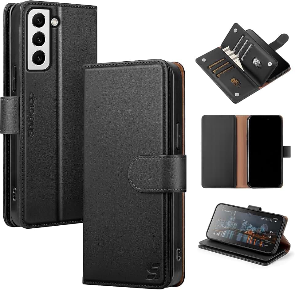 Shieldtop Compatible with Samsung Galaxy S22+ Plus Wallet Case with Card Holder,Women Men RFID Blocking PU Leather Folio Flip TPU Protective Cover Credit Card Slots,Phone Case for S22 Plus,Black