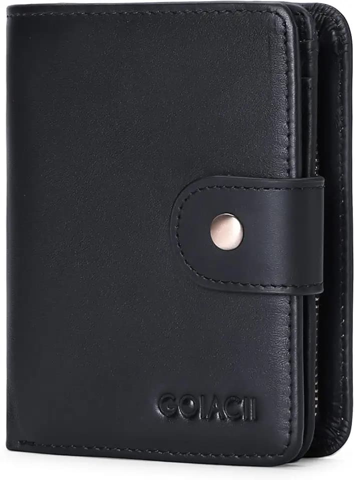 GOIACII Mens Wallet Genuine Leather Short Bifold RFID Blocking Wallets for Men with Zip Coin Pocket ID Window