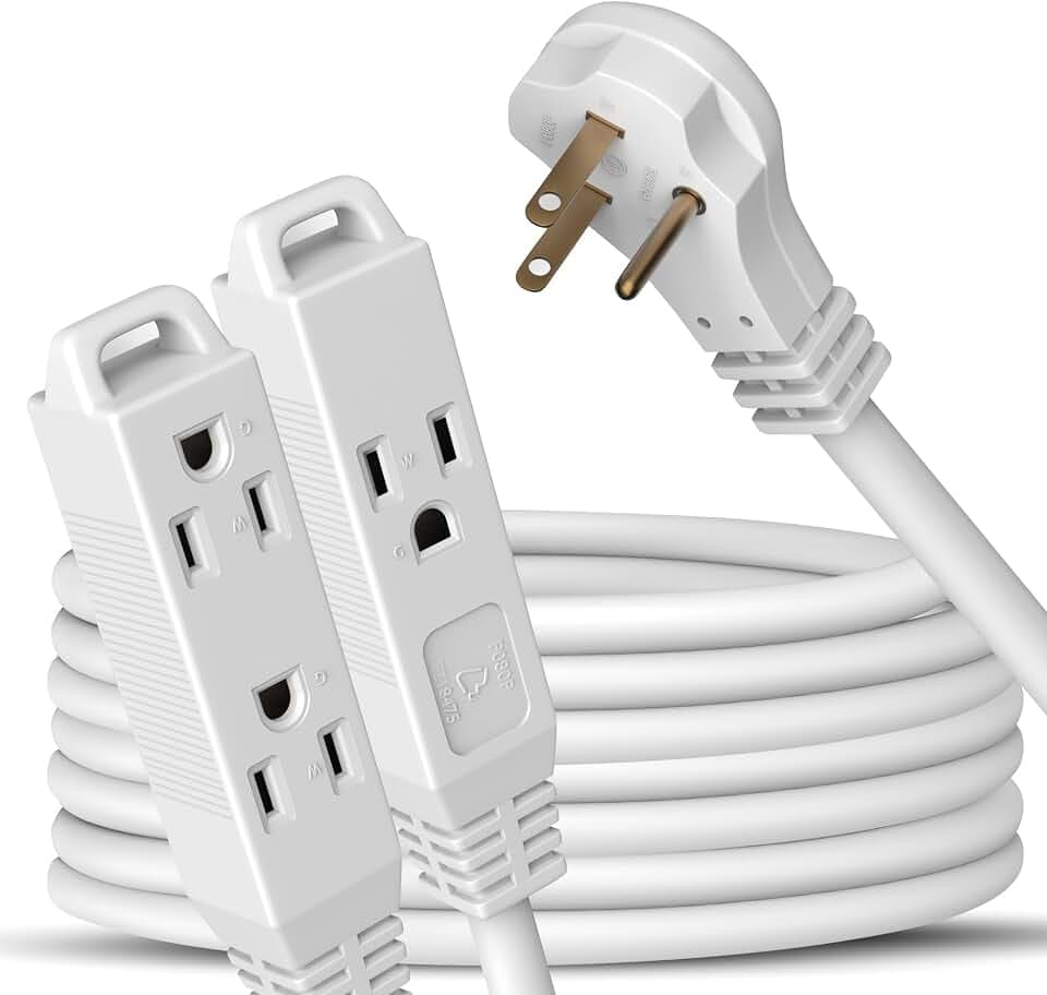 Flat 3-Outlet Extension Cord 25 Ft for Indoor Use by Bindmaster- UL-Listed 3-Prong Multi Extension Wire- Space-Saving Flat Angled Extension Cord (1 Pack)