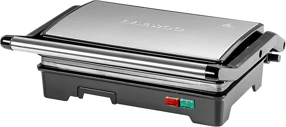 Daewoo SDA1574GE Cool Touch Mini Panini-Presse, öffnet 90° und 180°, mit Antihaft-Platten für eine einfache Reinigung, rutschfeste Füße und Leuchtanzeige, 750 W Leistung, 220-240 V, 50 Hz