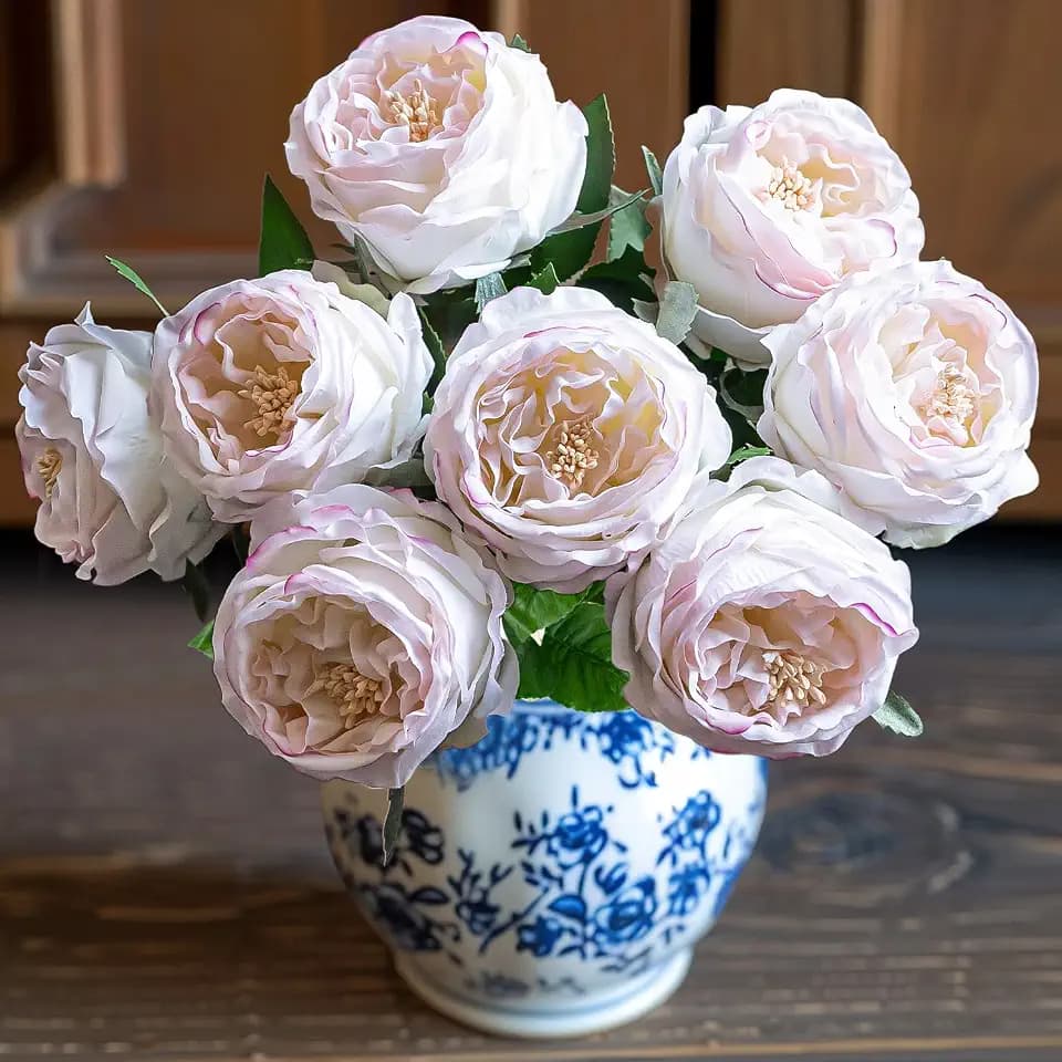 4 Pcs Real Touch Peonies Artificial Flowers, 3.5'' Big Bloom Austin Rose Peony Latex Fake Flower with Stems for Wedding Bouquet Party Valentines Arrangement Home Kitchen (Edge Pink)