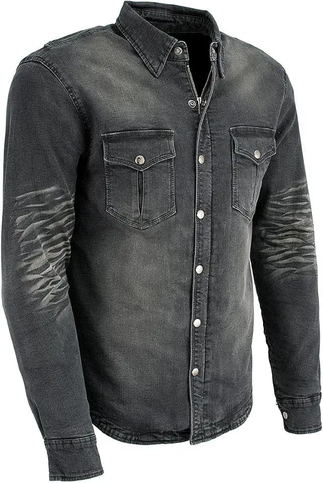 Milwaukee Leather MPM1620 Men's Black Flannel Biker Shirt w/CE Approved Armor - Reinforced w/Aramid Fibers