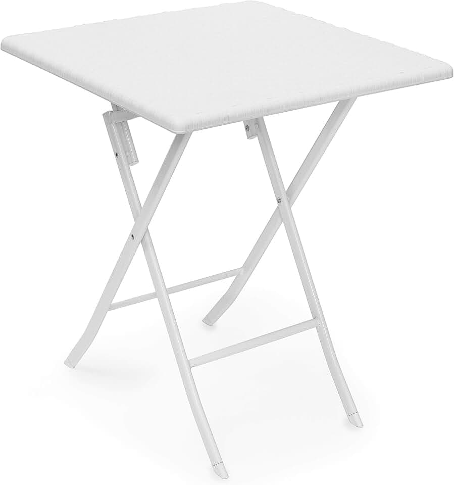 Relaxdays Gartentisch Bastian, weiß | klappbar, quadratisch H x B x T: 74 x 61,5 x 61,5 cm, Metall, Kunststoff, Rattan-Optik
