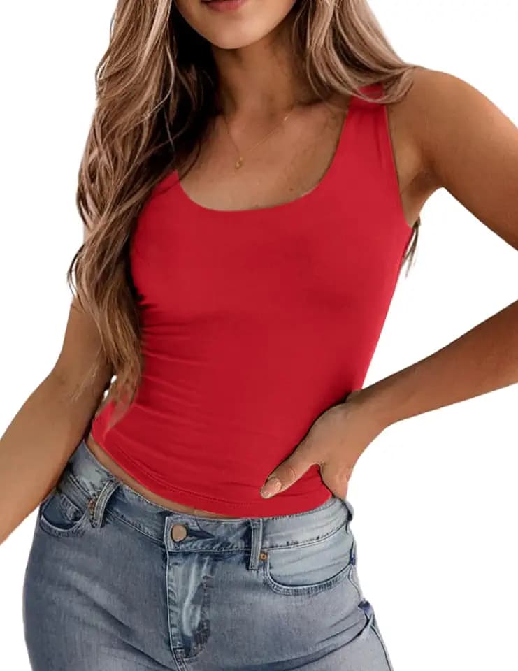 Zeagoo Women's Double Lined Square Neck Tank Top Sleeveless Basic Crop Tops