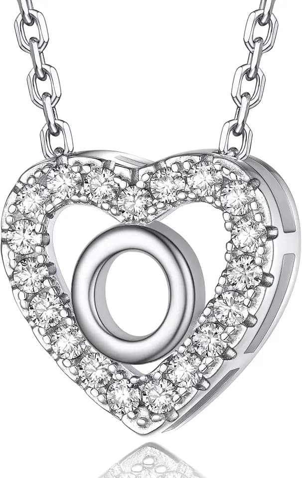 MomentWish Herz Kette mit Buchstaben A-Z Anhänger, Moissanit Diamant Initialen Halskette Damen,Personalisierte Geburtstagsgeschenk für Frauen Damen Weihnachtsgeschenke