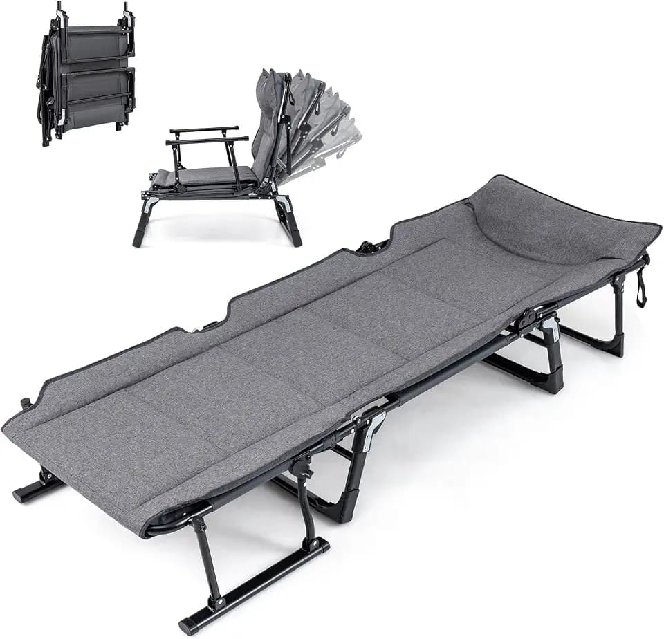 FANTASK 3 in 1 Campingbett, Sonnenliege klappbar mit Verstellbarer Rückenlehne & Kopfstütze, Gartenliege bis 200 kg belastbar, Liegestuhl Klappbett für Garten, Camping, Büro (180 x 66,5 x 38 cm)