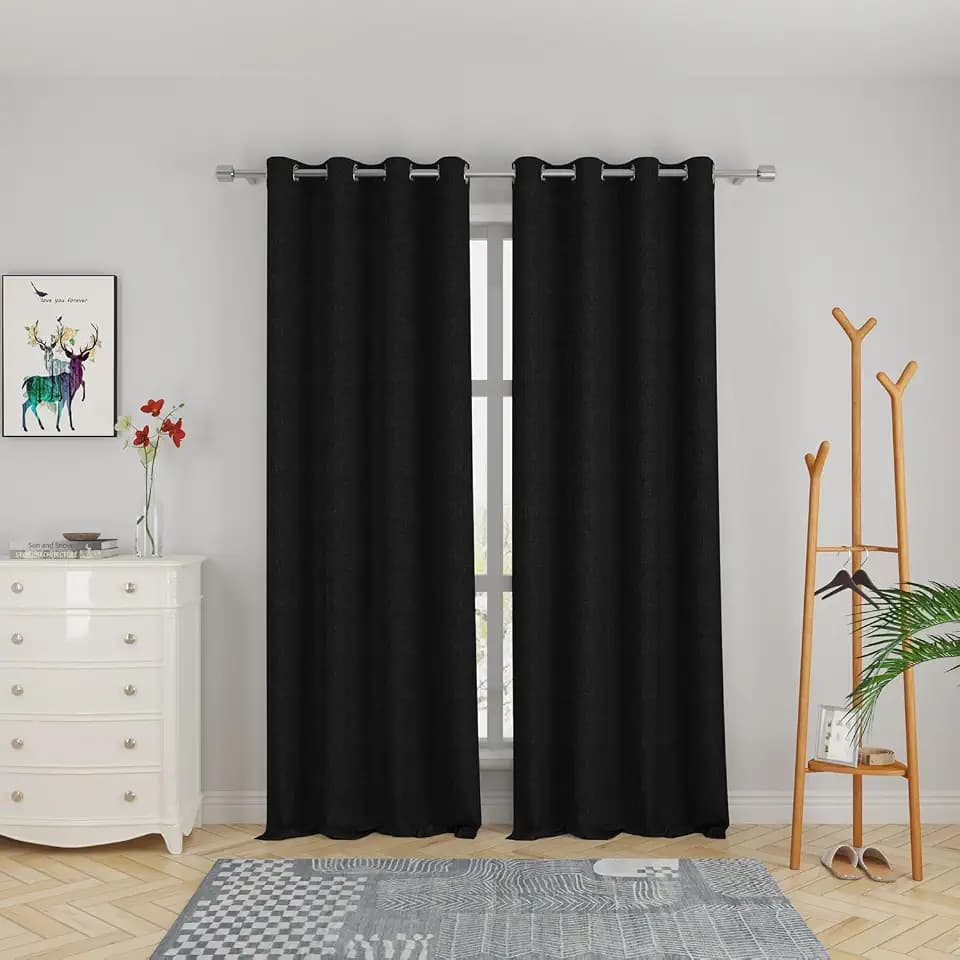 UPOPO Black Curtains Privacy Linen Textured 92 inch Length Kitchen Living Room Divider Bedroom Curtains Basement Drapes Sliding Glass Door Window Treatment Patio Curtain 2 Panels Grommet Top