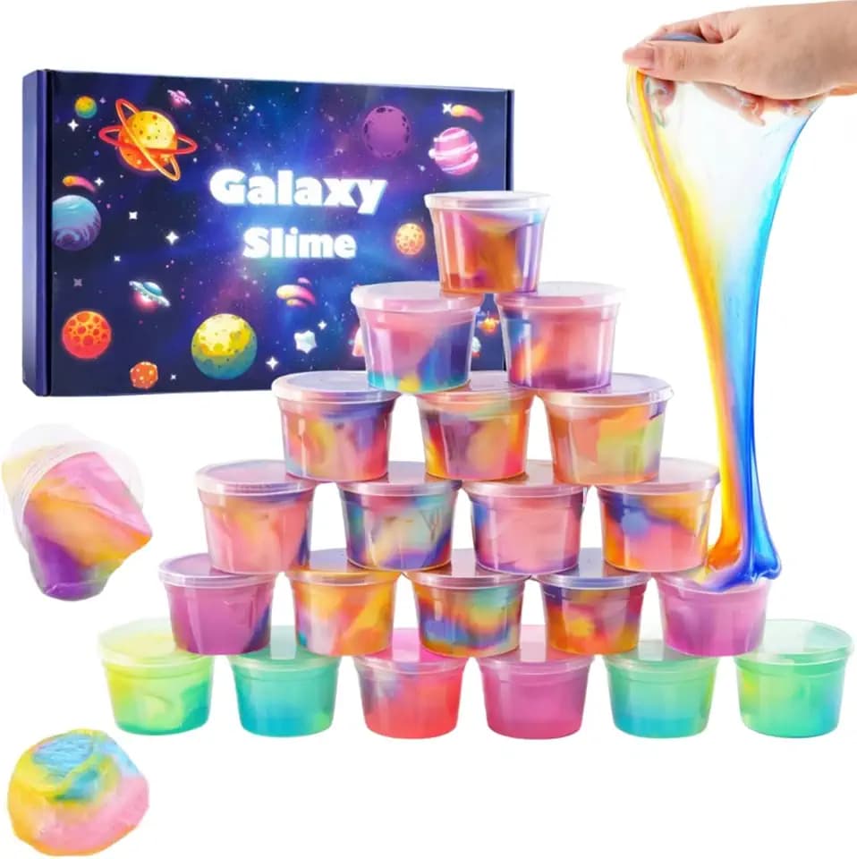 Slime Party Favors,24 Pack Galaxy Slime and Clear Slime, Non-Sticky Slime Kit for Classroom Prizes,Christmas Stocking Stuffers,Goodie Bag Stuffers,Easter Basket Stuffers for Kids Boys Girls 5-12