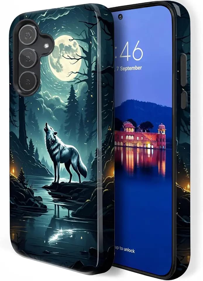 Compatible for Samsung Galaxy S25 FE Case,Two Layer Protection Heavy Duty Cover,Compatible for Samsung Galaxy S25 FE Phone Case,The Wolf is Howling at The Moon