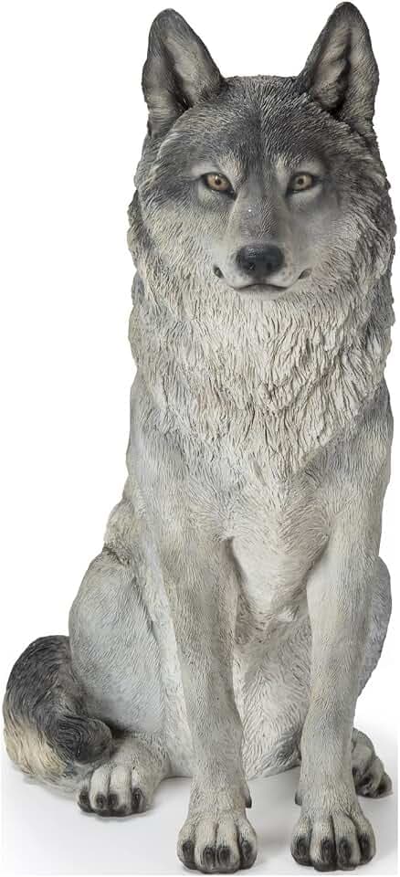 HI-LINE Sitting Grey Wolf Statue