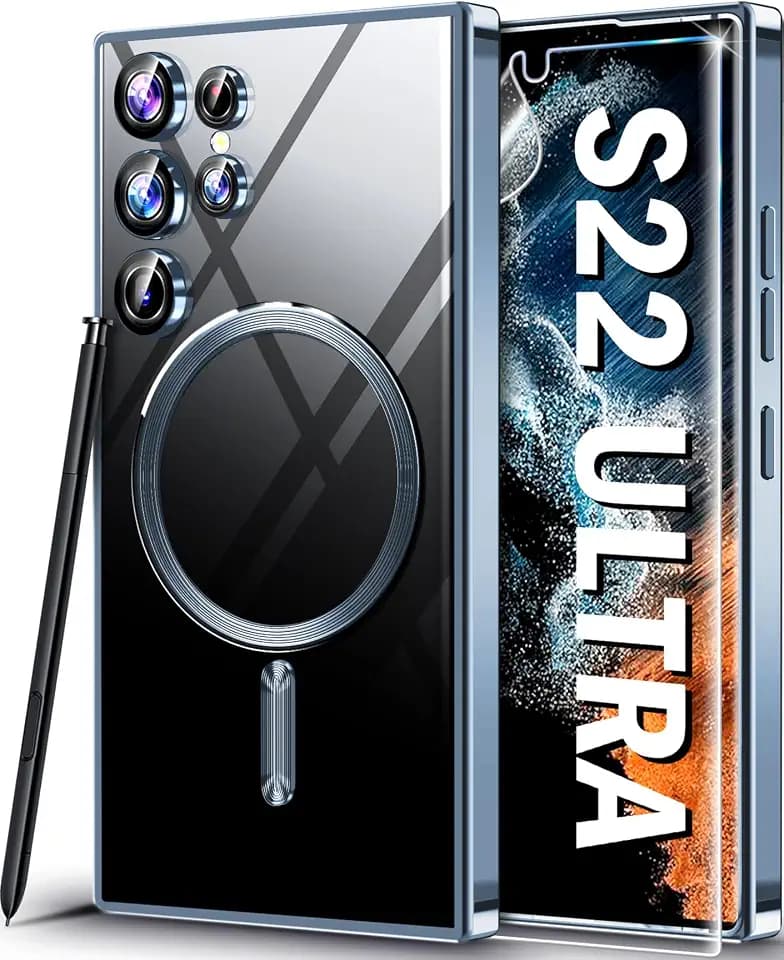 Neivi für Samsung Galaxy S22 Ultra Hülle für Mag-Safe mit Kameraschutz mit Schutzfolie,Transparent Vergilbungsfrei [Unzerstörbarer Militärschutz] Dünn Stoßfeste Handyhülle Samsung S22 Ultra 5G