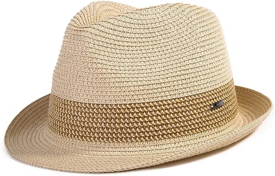 Comhats Herren Strohhut Trilby für Sommer, Sonnenschutz - Faltbarer Panama Hut S-3XL, Fedora für Strand, Festival - Rollbar & Stilvoll 54-66CM
