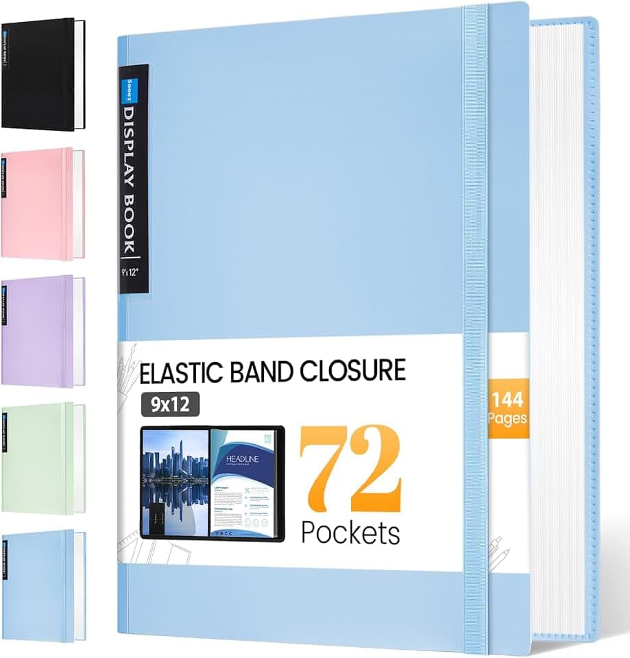 Sooez Art Portfolio 9"x12", 72 Pockets Large Portfolio Folder Display