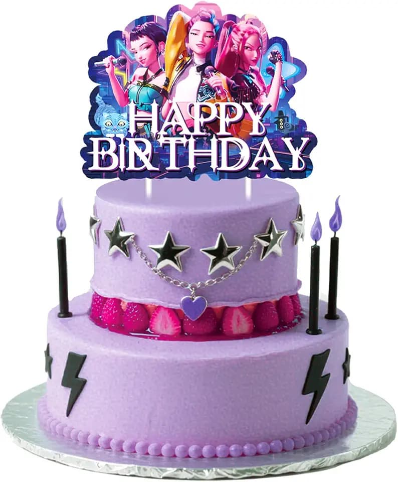 Demon Movie Hunters Birthday Cake Topper, Cute Anime Cake Decoration, Suitable for Girls Movies Theme Party Decoration