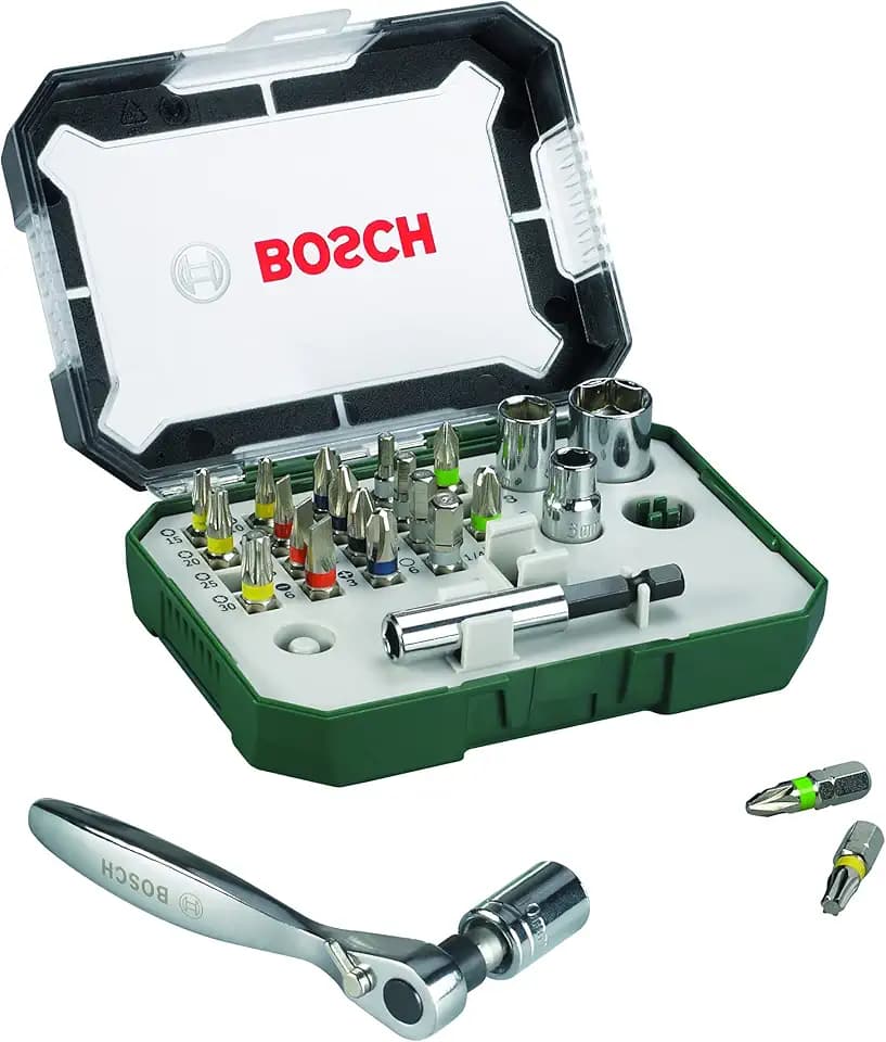 Bosch Professional 26tlg. Schrauberbit- und Ratschen-Set (Extra harte Qualität, Zubehör Bohrschrauber und Schraubendreher), 2607017322, farbe, size