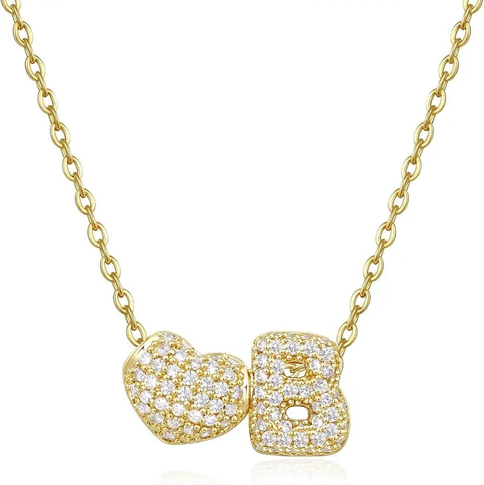 KissYan Bubble Heart Initial Necklaces for Women, 14K Gold Plated Tiny A-Z Letter Pendant Choker Dainty CZ Monogram Jewelry Gifts Valentines Gift