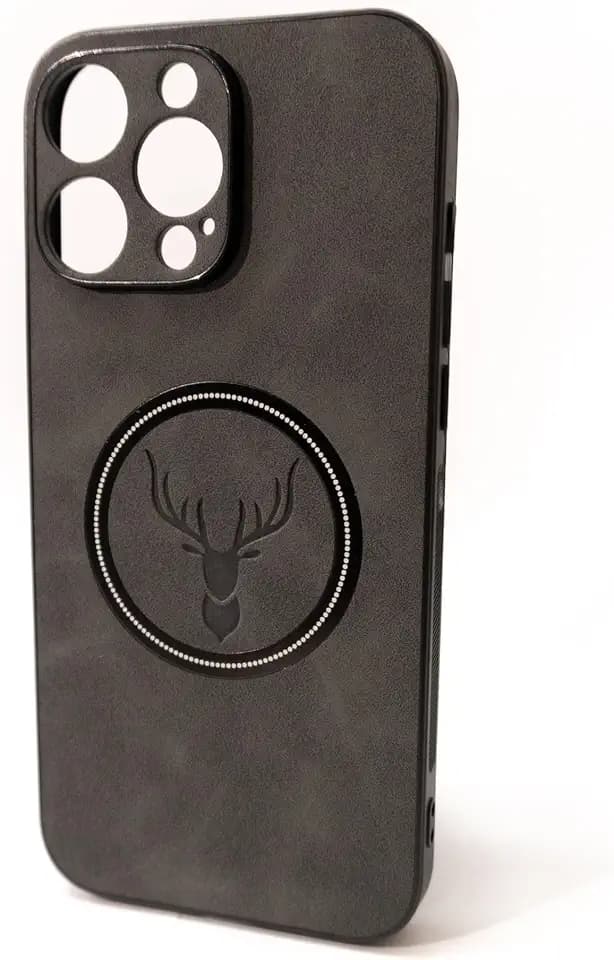 Luxury Case Compatible with iPhone 16 Pro Max, PU Synthetic Leather, with Magnetic Ring (Grey)