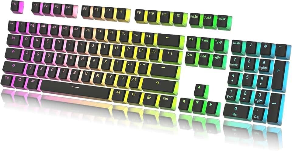 HK Gaming Pudding Keycaps Set | Doubleshot PBT Keycap Set | 108 Tasten | OEM Profile | ANSI US-Layout | Für mechanische Tastatur | Kompatibel mit Cherry MX, Gateron, Kailh, Outemu | Schwarz