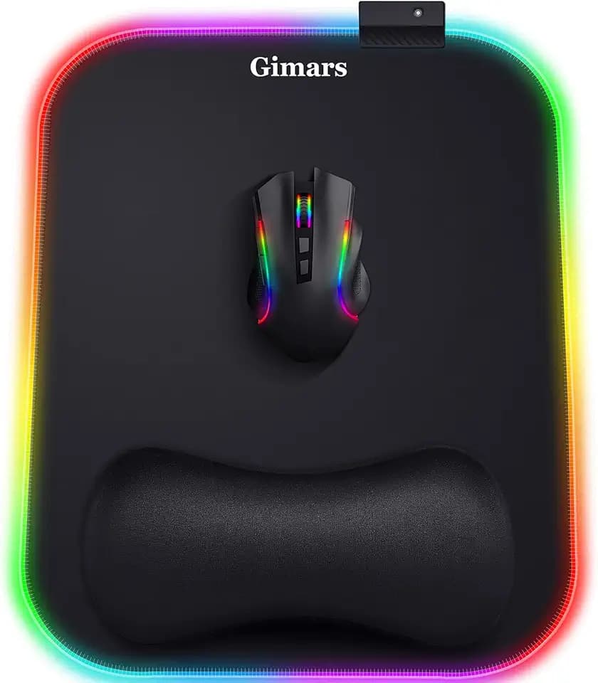 Gimars RGB Mauspad Gaming mit Handauflage, 305x254mm Großes Gelkissen Mouspad mit 10 LED-Beleuchtungsmodi, Ergonomisches Gaming Zubehör Mauspads mit rutschfestem Gummiboden für Laptop, Computer