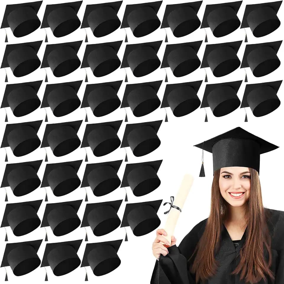 JaGely 36 Pcs Adult Graduation Cap with Tassel Felt Grad Hat for Men Women Bachelor Master College Costume Accessory(Black)