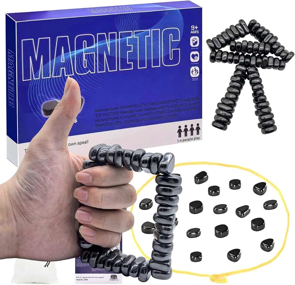 Magnet Effekt Spiel, Magnetisches Geschicklichkeitsspiel mit 20 Magnetsteinen, Seil & Aufbewahrungsbeutel, kompakt für Reisen, ideal für Partys & Familienspiel