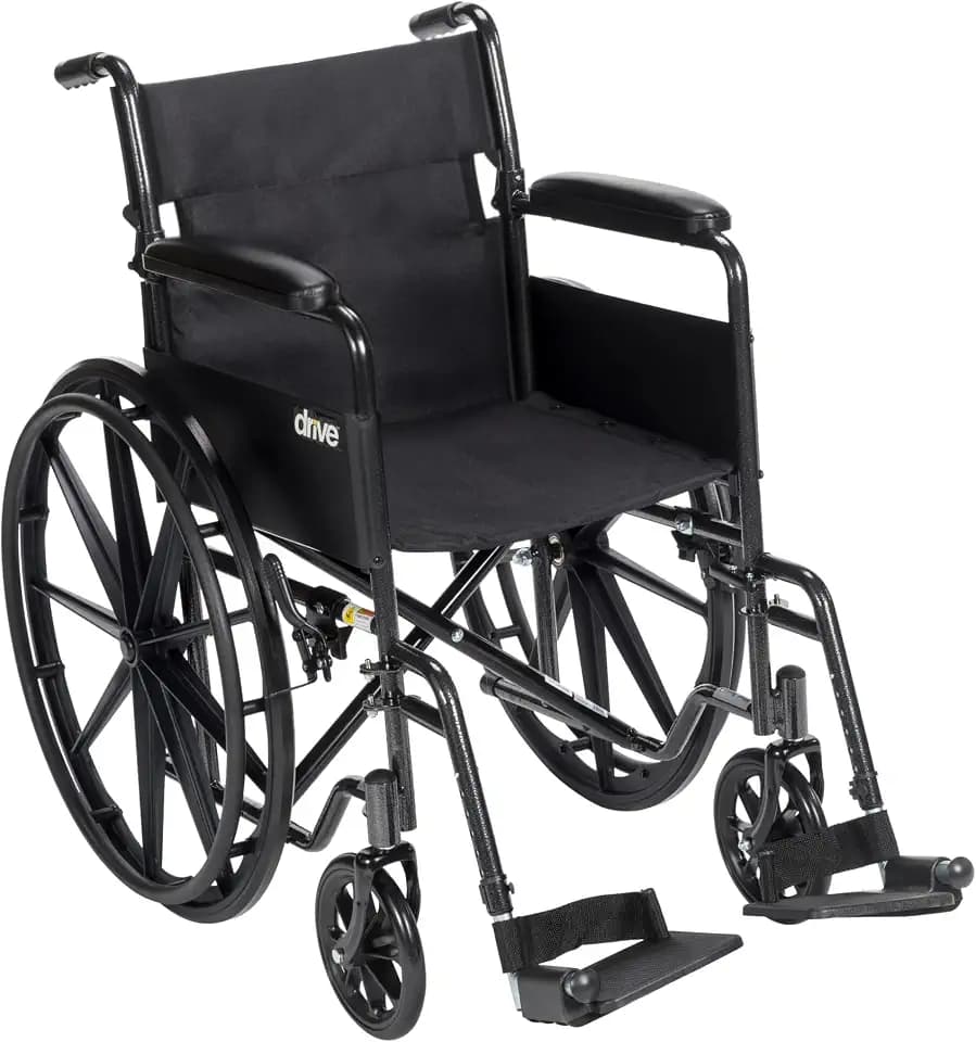 Drive Medical Silver Sport 1 Folding Transport Wheelchair, Black