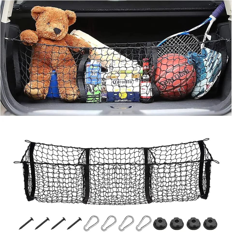 3-Pocket Car Trunk Cargo Net with Carabiners