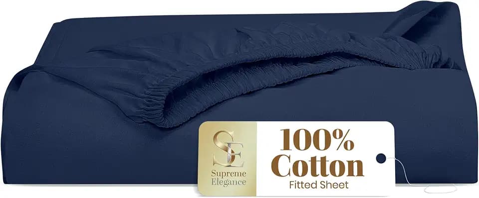 Supreme Elegance 100% Cotton Queen Size Fitted Sheet Only, Dark Blue