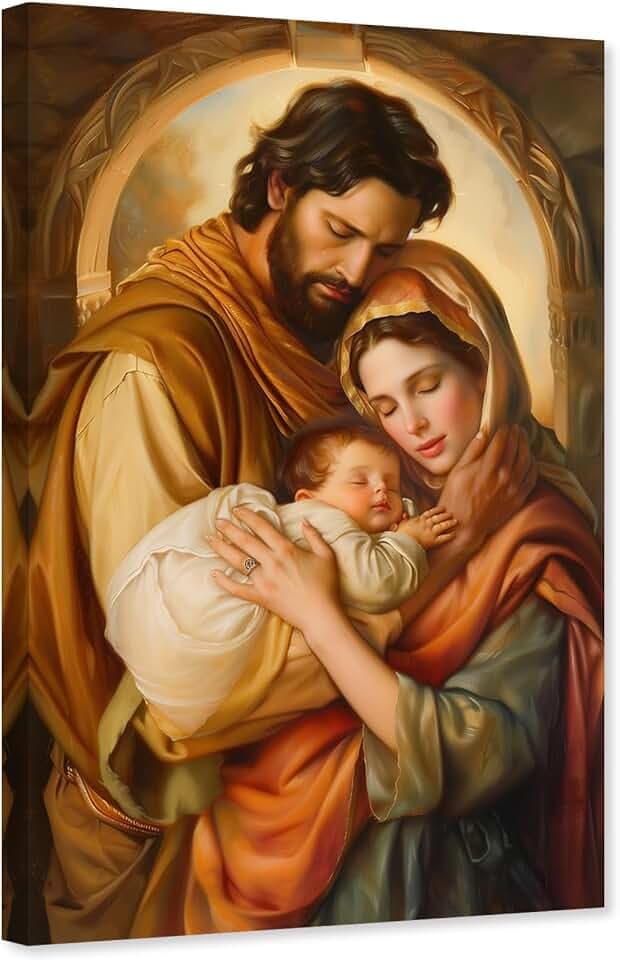 ARTZGX Holy Family Wall Art Catholic Canvas Jesus and Virgin Mary Picture Christian Painting Print for Living Room Decor Frame(Holy Family - B 12.00" x 18.00")