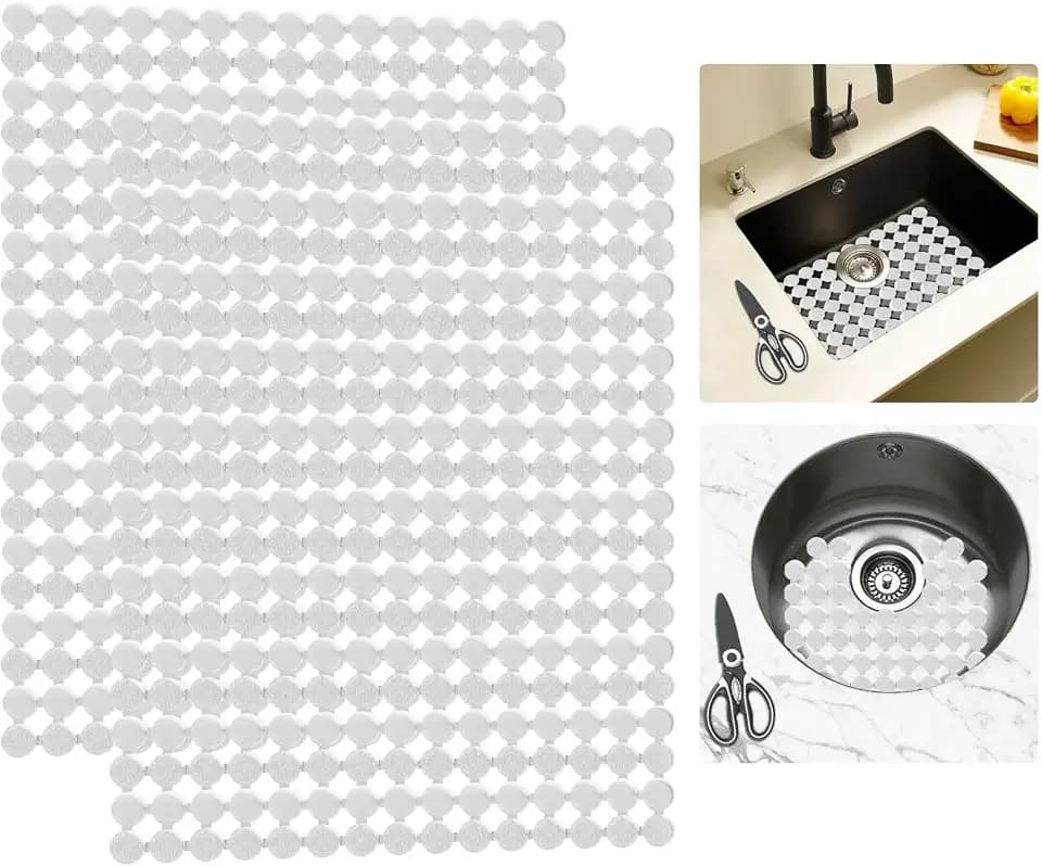 2 Stück Spülbeckenmatte mit Schere, PVC Zuschneidbar Spülbeckeneinlage, Abtropfmatte Spüle, Geschirr Abtropfmatte, Keramik/Edelstahl Spülbecken Schutzmatte, Küche Zubehör, 30 x 40cm (transparent)