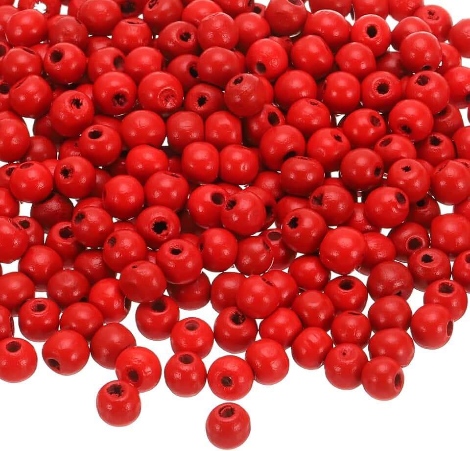 QUARKZMAN 500 Stk. Große Loch Holzperlen Haar Flechten Perlen, Unvollendete Natürliche Fass Holz Abstandshalter Perlen für Handwerk Haar Makramee Schmuckherstellung, Rot (8 x 7mm, 3mm Loch)