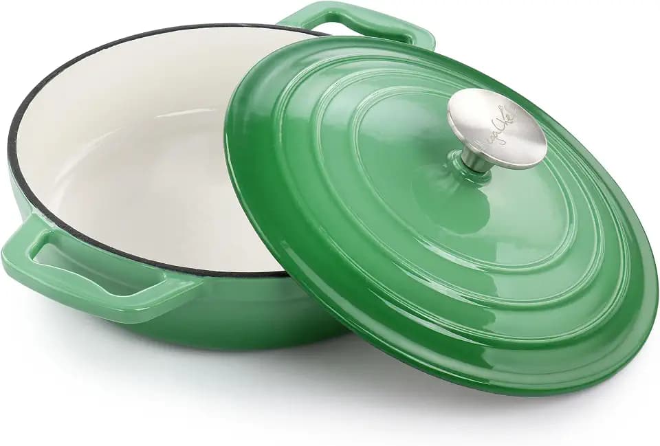 MegaChef 2 Quart Round Enameled Cast Iron Braiser Pan (Green)