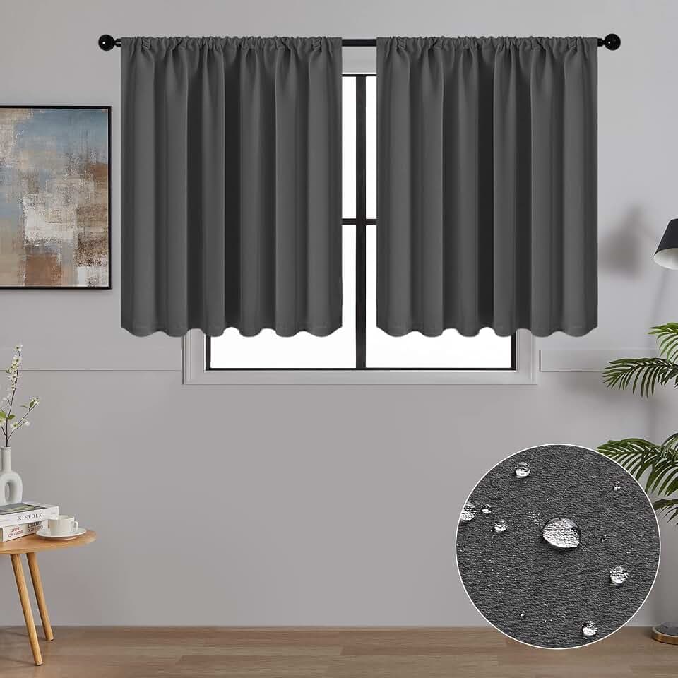 MRTREES Scheibengardinen Blickdicht Kurz Modern Fenster Küche Wohnmobil Bistrogardine 2er Set H 45 x B 120 cm Küchengardinen Wasserabweisend Kurze Vorhang Klein mit Stangendurchzug Anthrazit