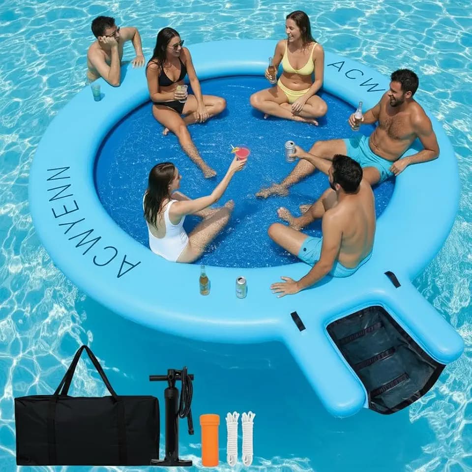 6/8/10/12FT Inflatable Water Hammock Lake Floats for Adults Round Floating Ring Hammock for Lake Pool Beach