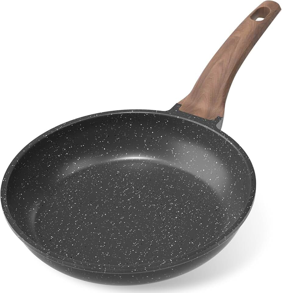 YASHE Bratpfanne mit Antihaftbeschichtung, 24 cm, Pfanne mit Granitbeschichtung für Eier, Pfannkuchen und Speck, induktionsgeeignet, leicht zu reinigen, PFOA-frei, mit hitzebeständigem Griff