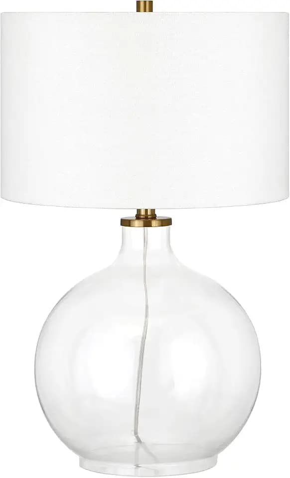 Laelia 24.75" Tall Table Lamp with Fabric Shade in Clear Glass/Brass/White