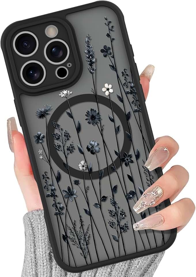 BITOBE Floral Case for iPhone 15 Pro Max [Compatible with MagSafe] - Black