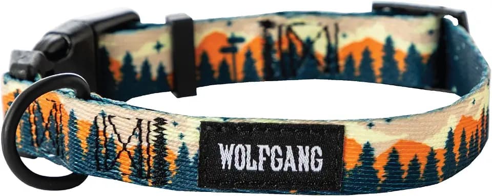 Wolfgang Heavy Duty, Adjustable Dog Collar with Quick Release Nylon Buckle for Walking & Training, Overland Print, Medium